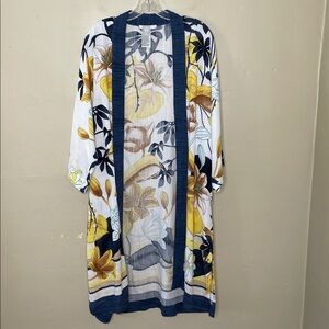 CHICO’S Yellow & Navy Tropical Floral Kimono Or Swimsuit Cover-Up S/M